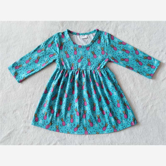 RTS NO MOQ SALES  G2-20-7/ Pineapple blue long-sleeved dress