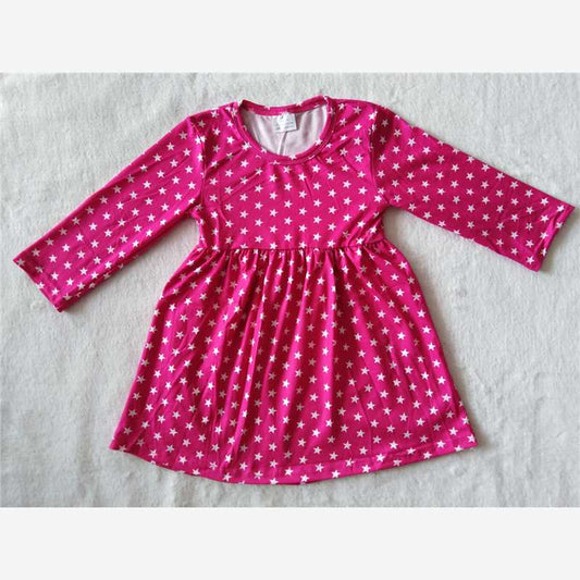 RTS NO MOQ SALES  G2-20-5* Star Rose Red Long Sleeve Dress