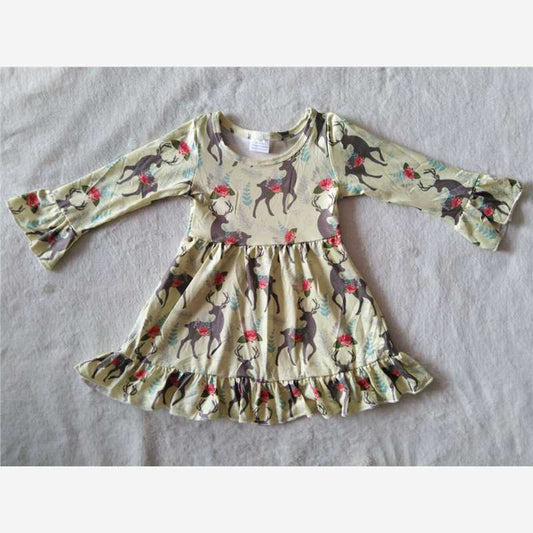 RTS NO MOQ SALES  G2-24/ Elk flower beige long-sleeved dress