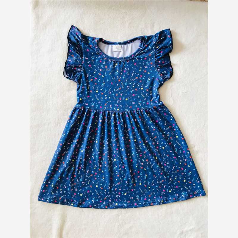 RTS SALES NO MOQ G2-15- Dark blue floral dress with flying sleeves