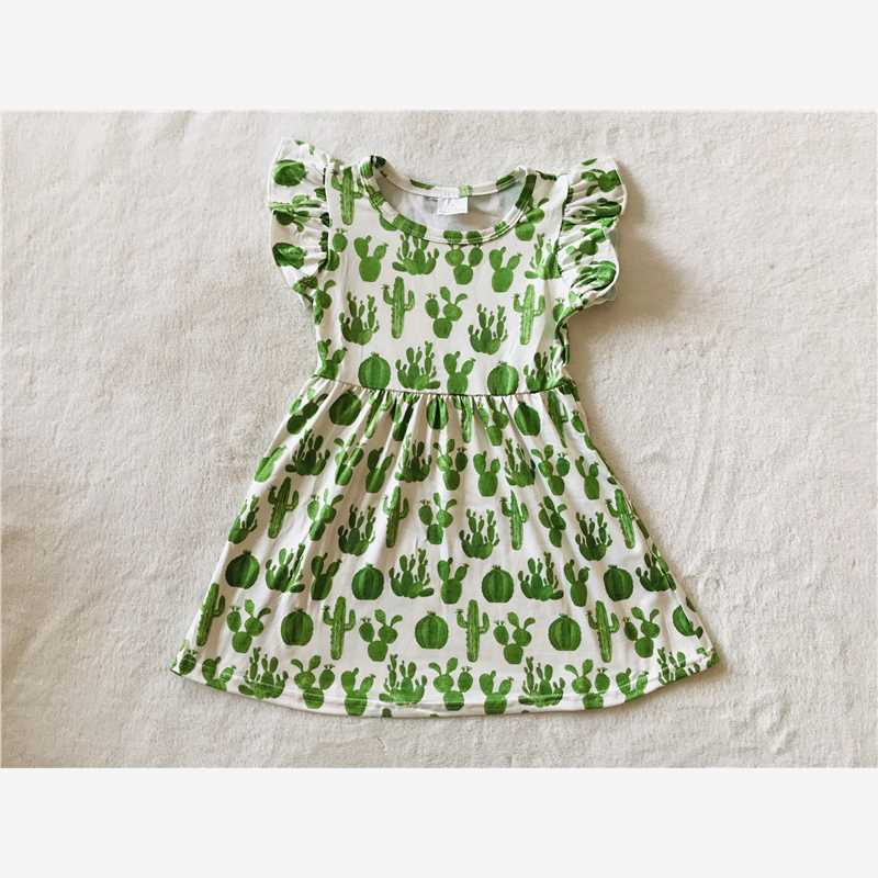 RTS SALES NO MOQ G2-19-9*** Green cactus flying sleeves dress