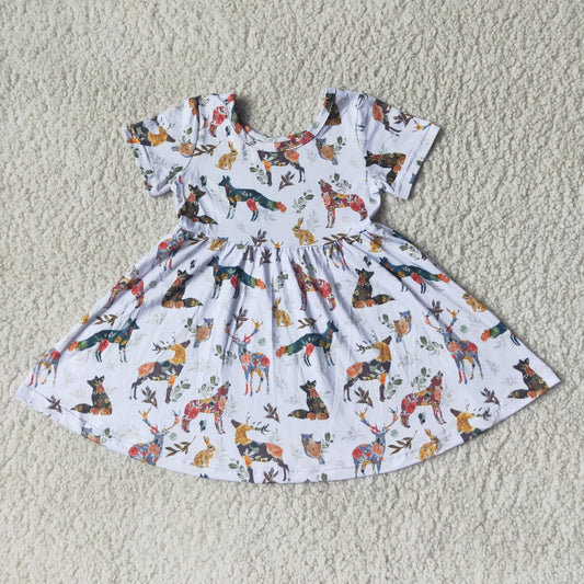 RTS SALES NO MOQ G2-22[ Flower wolf dog rabbit short-sleeved skirt