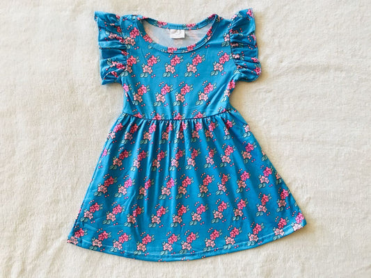 RTS SALES NO MOQ G2-19-4]\ Pink polka dot blue flying sleeves dress