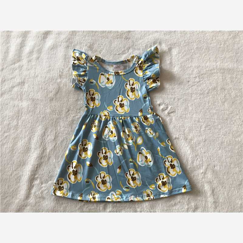 RTS SALES NO MOQ G2-23-3;' Yellow flower blue flying sleeves dress