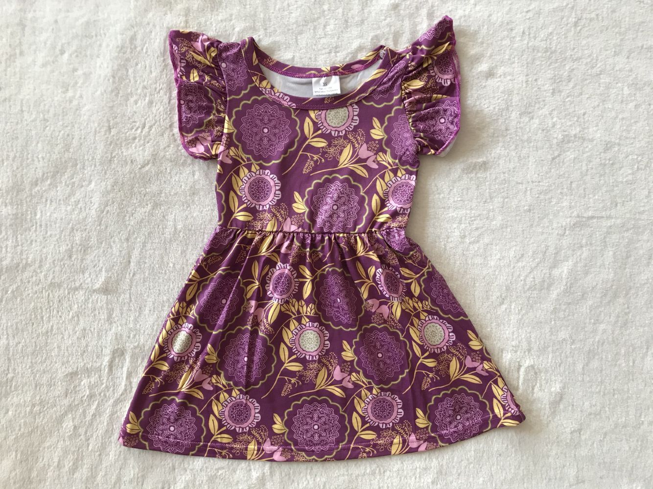 RTS SALES NO MOQ G2-23-1] Purple flower sleeve dress