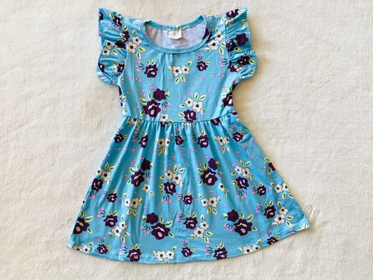 RTS SALES NO MOQ G2-19-9***] Purple flower blue flying sleeves dress