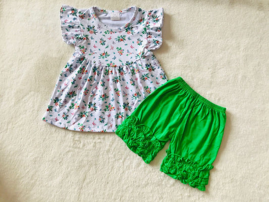 RTS SALES NO MOQ G3-7-3 Butterfly flower flying sleeves green shorts suit