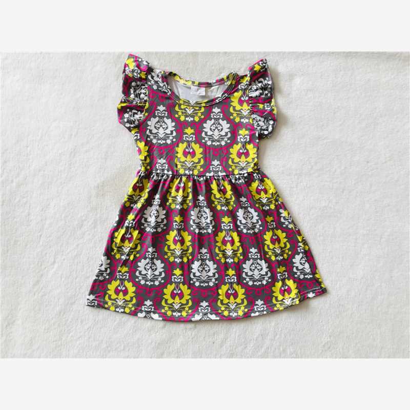 RTS SALES NO MOQ G3-3-2; Yellow wreath grey flying sleeves dress