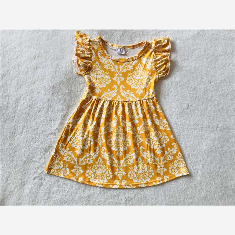 RTS SALES NO MOQ G3-3-2;'. White flower and yellow flying sleeves dress