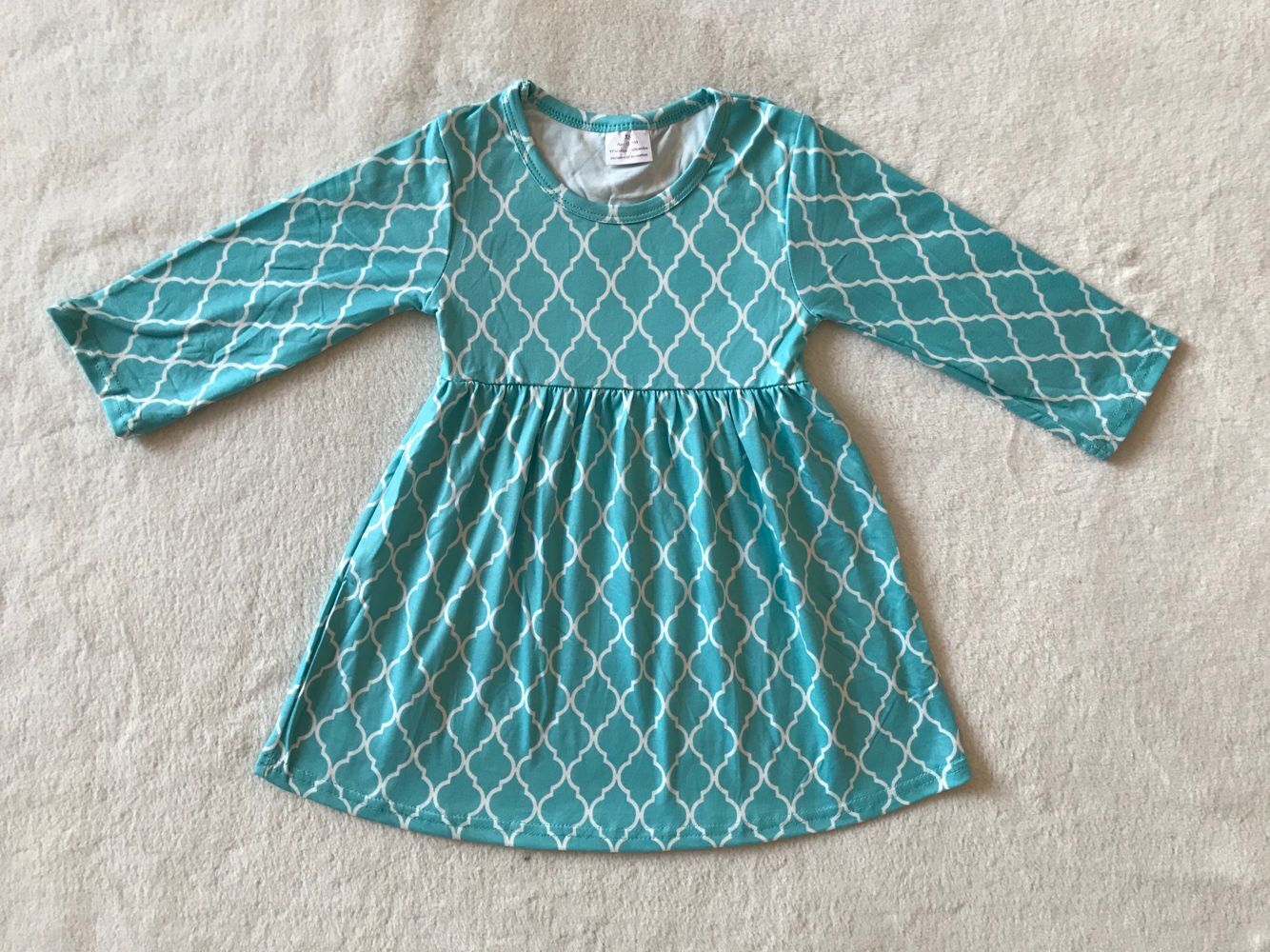 RTS NO MOQ SALES  G3-8\-4 Light blue long-sleeved dress with white lines and lantern shape