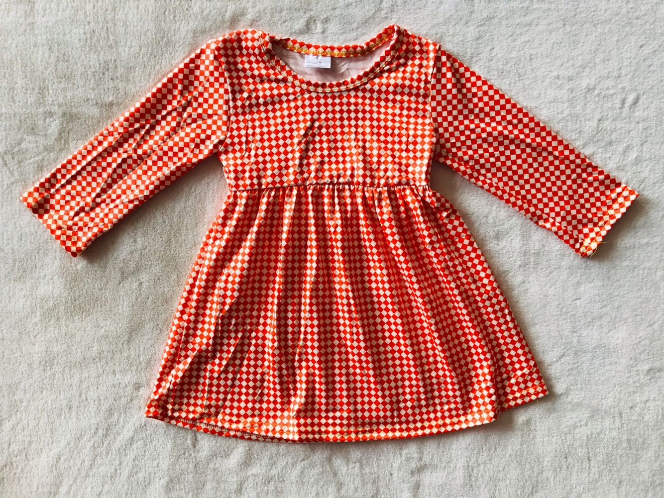 RTS NO MOQ SALES  G3-12-2;. Orange + white small plaid long-sleeved skirt