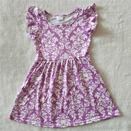 RTS SALES NO MOQ G3-19= White floral purple flying sleeves dress