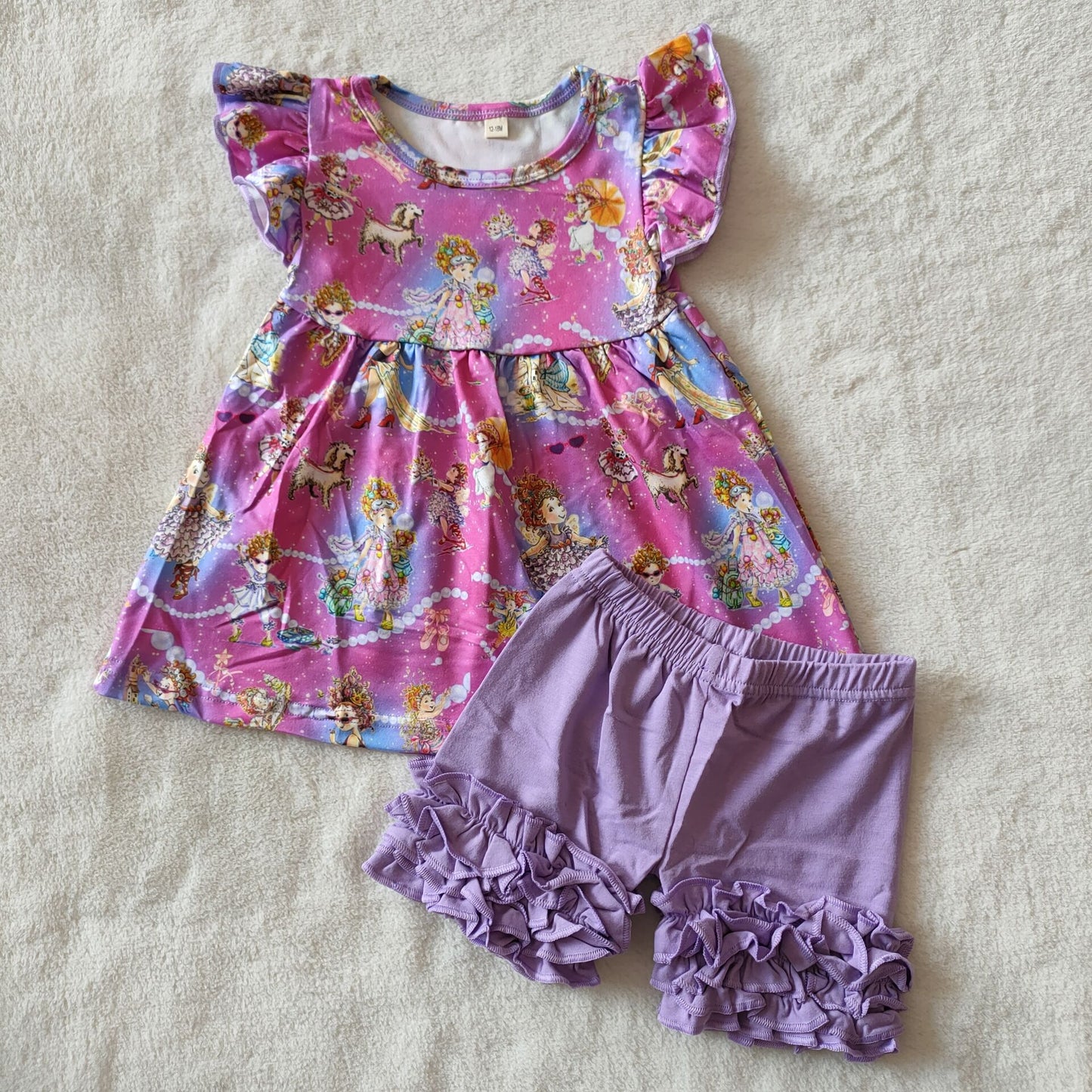 RTS SALES NO MOQ G3-19[* Girl Dog Purple Flying Sleeves Purple Lace Shorts