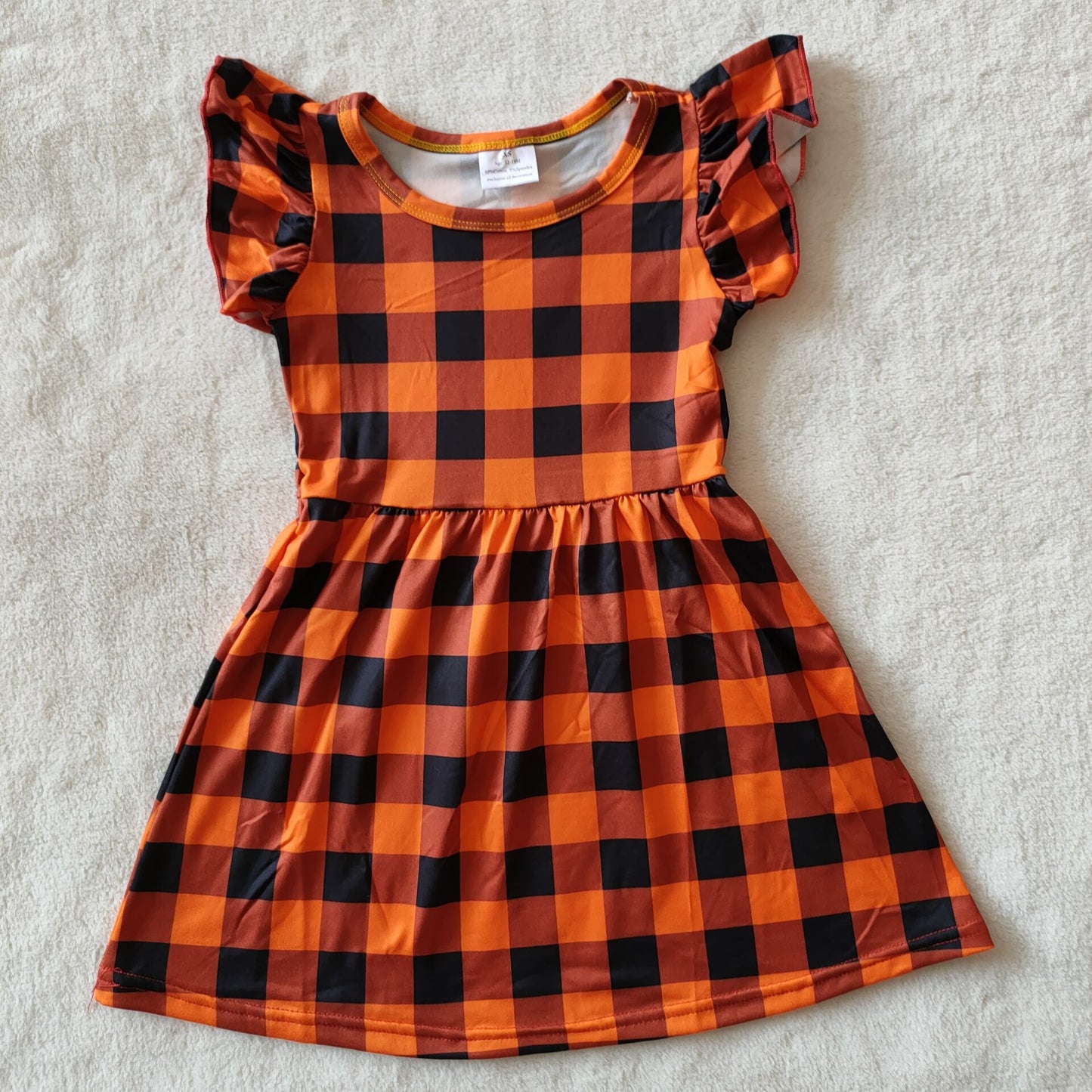 RTS SALES NO MOQ G3-19-1.* Orange brown + black medium plaid flying sleeve skirt