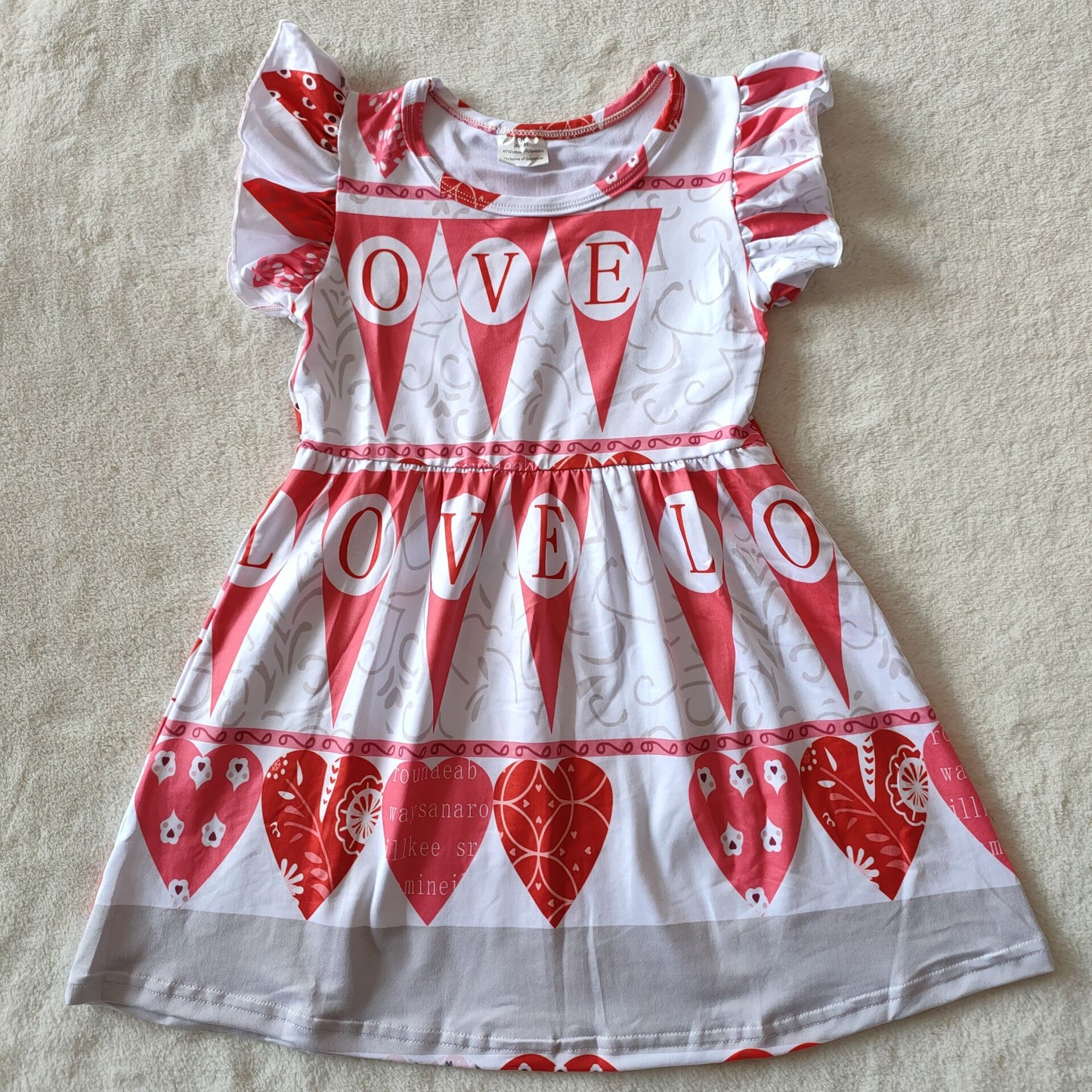 RTS SALES NO MOQ G3-19-6* Light red pointed LOVE flying sleeves dress