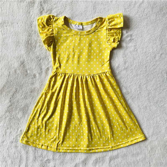 RTS SALES NO MOQ G4-3-6[ White polka dot yellow flying sleeves dress