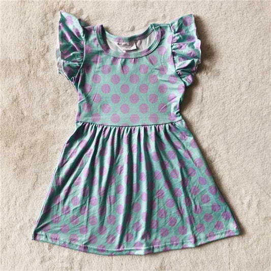 RTS SALES NO MOQ G4-3-6\* Purple polka dot blue-green flying sleeve dress