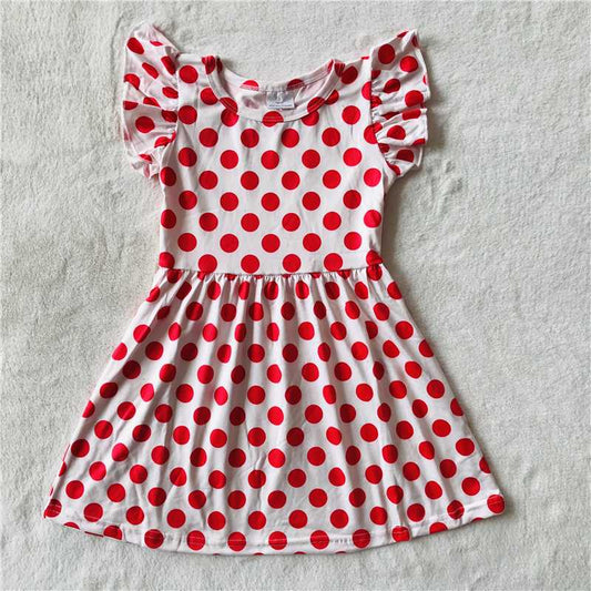 RTS SALES NO MOQ G4-3-7[ Red polka dot white flying sleeves dress