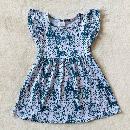 RTS SALES NO MOQ G4-7-*8 Blue-green horse wheel-shaped flying sleeves dress