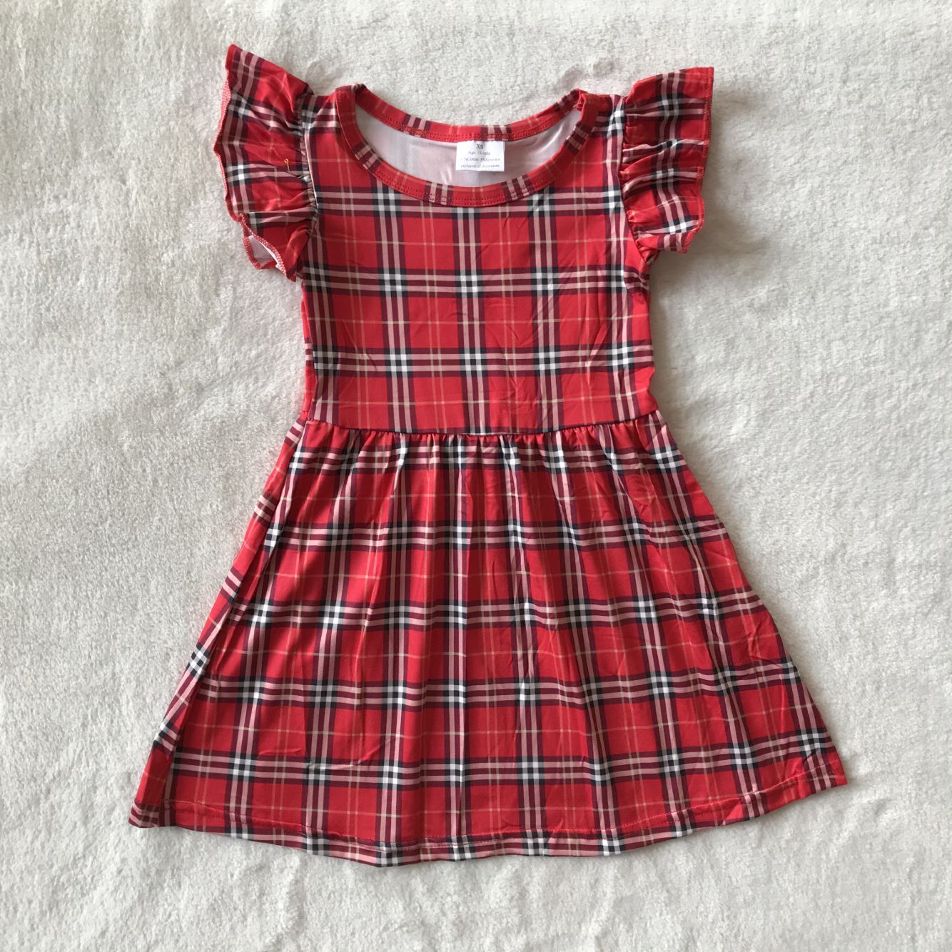 RTS SALES NO MOQ G4-3-9* Red large plaid + black, gray and white small plaid flying sleeve skirt