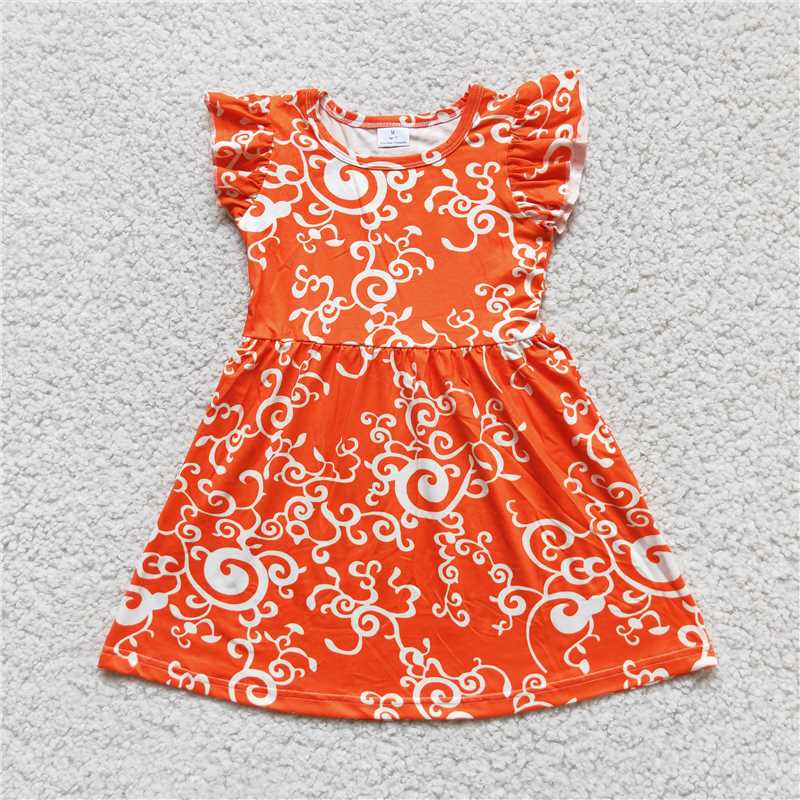 RTS SALES NO MOQ G5-2; \’ Off-white vine orange flying sleeves dress