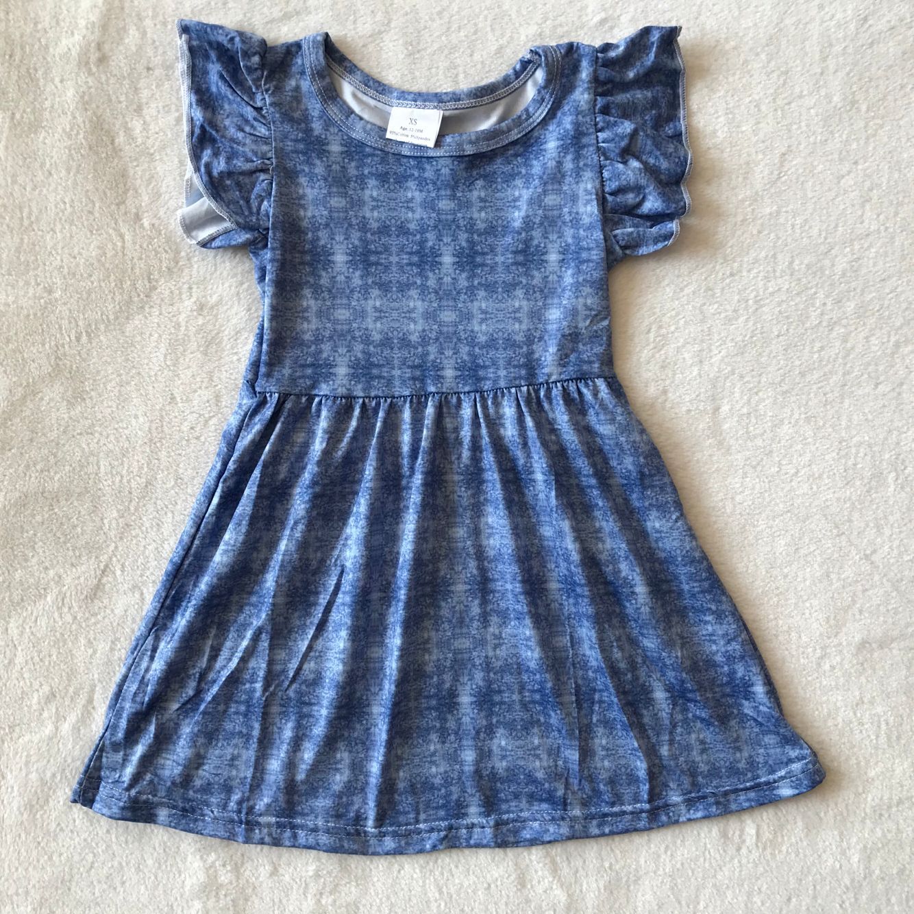 RTS SALES NO MOQ G4-7-/7 Blue and white flying sleeves dress