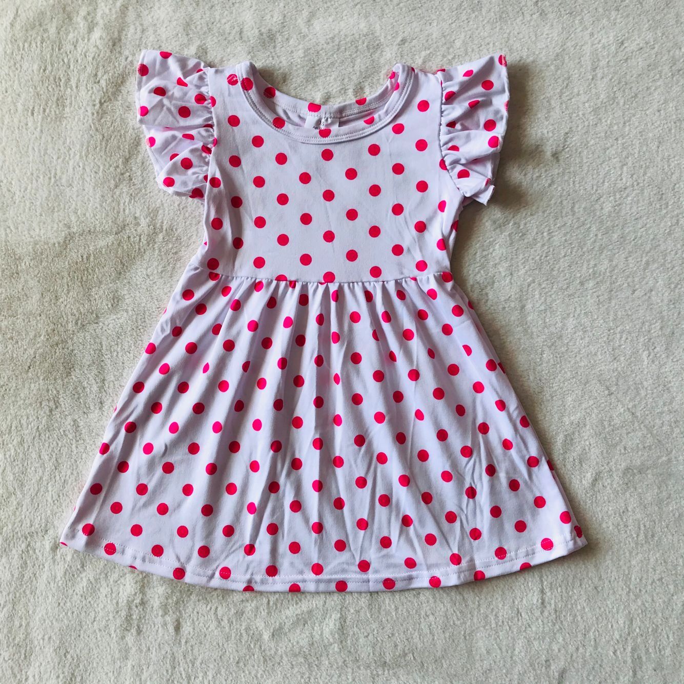 RTS SALES NO MOQ G4-7-8* Pink polka dot flying sleeves dress