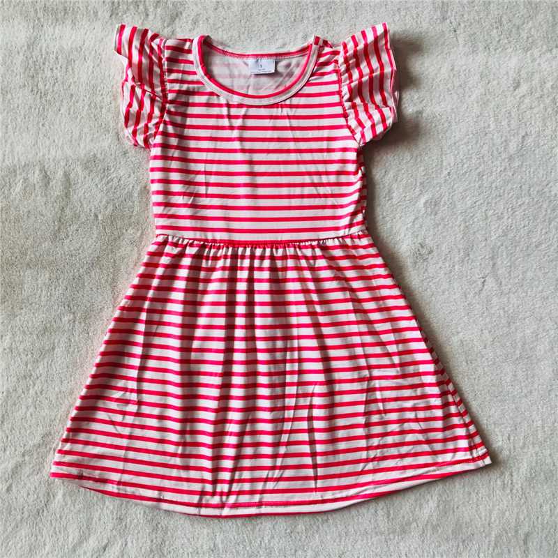 RTS SALES NO MOQ G4-7-.8. Peach color striped flying sleeve dress