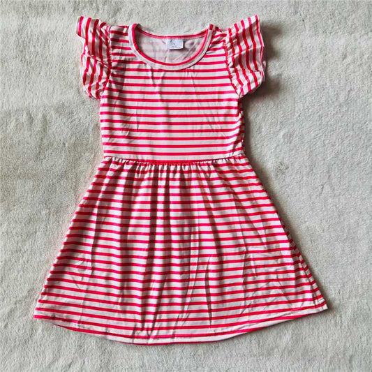 RTS SALES NO MOQ G4-7-.8. Peach color striped flying sleeve dress