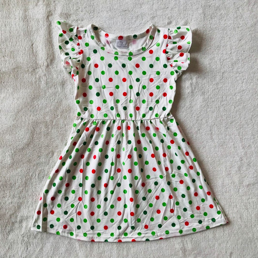 RTS SALES NO MOQ G4-11] Red + green polka dot flying sleeves dress