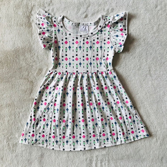 RTS SALES NO MOQ G4-7-7\\ Pink diamond green polka dot flying sleeve dress