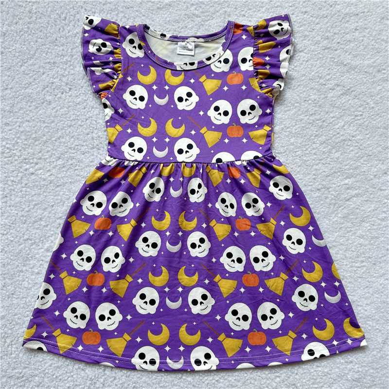 RTS SALES NO MOQ G2-3.-2. . Skull Moon Purple Flying Sleeves Dress