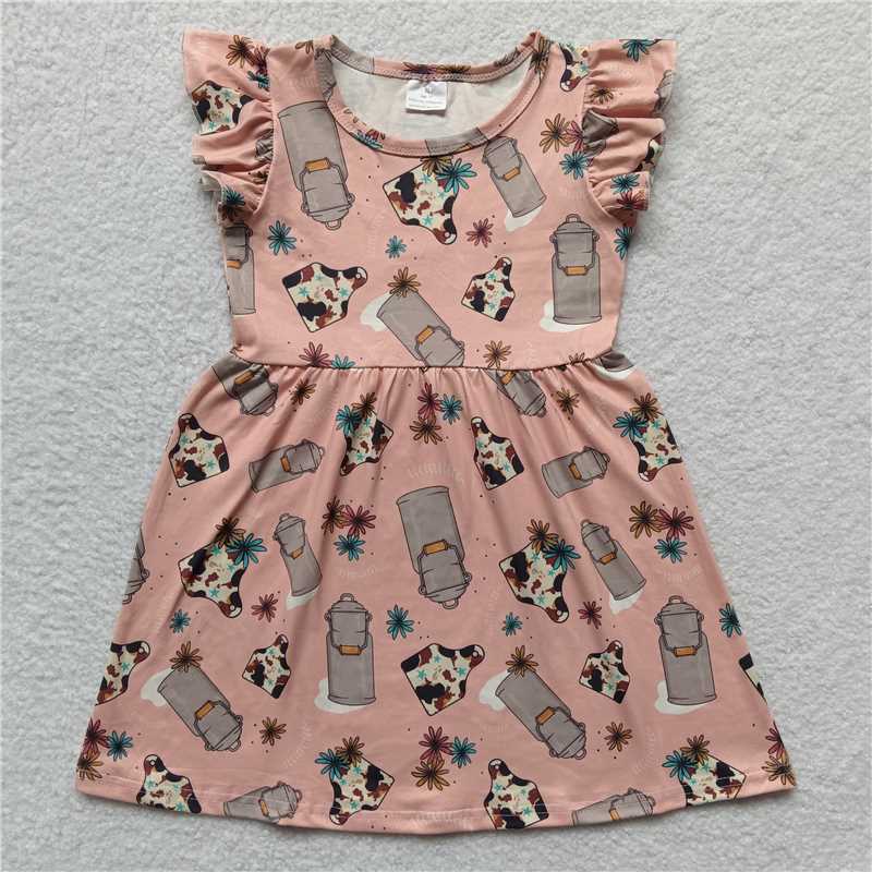 RTS SALES NO MOQ G5-10-3, - Gray cup pink flying sleeves dress