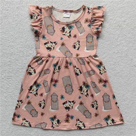 RTS SALES NO MOQ G5-10-3, - Gray cup pink flying sleeves dress