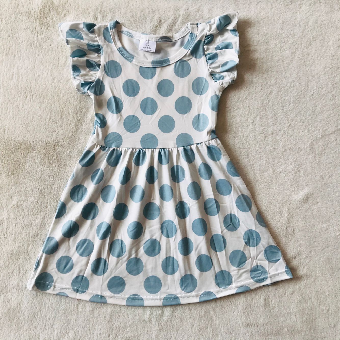 RTS SALES NO MOQ G4-7-9[ Light blue large polka dot flying sleeves dress