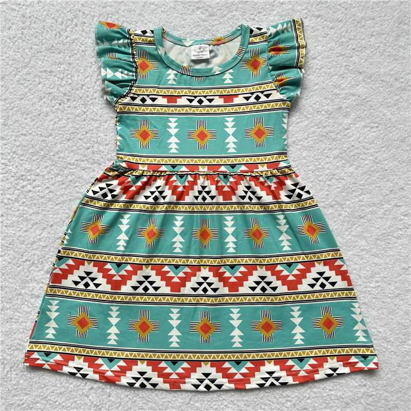 Colorful triangular striped blue flying sleeve dress 彩色三角形条纹蓝色飞袖裙