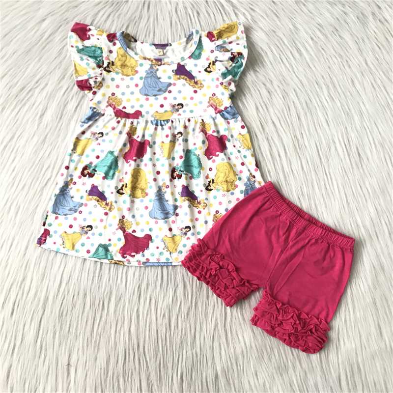 RTS SALES NO MOQ G5-6;;' Colorful polka dot princess flying sleeves rose red shorts