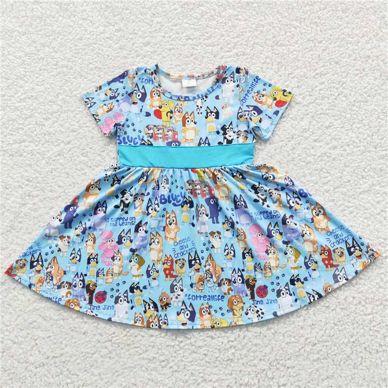 B7-4 Bluey light blue cartoon dog short sleeve dress