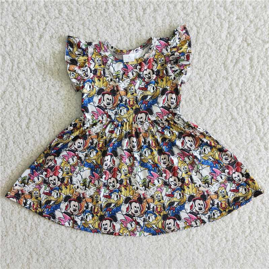 B13-22 Donald Duck Mickey Mouse Flying Sleeves Dress