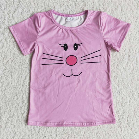 G3-3-4. Cat Pink Short-sleeved Top