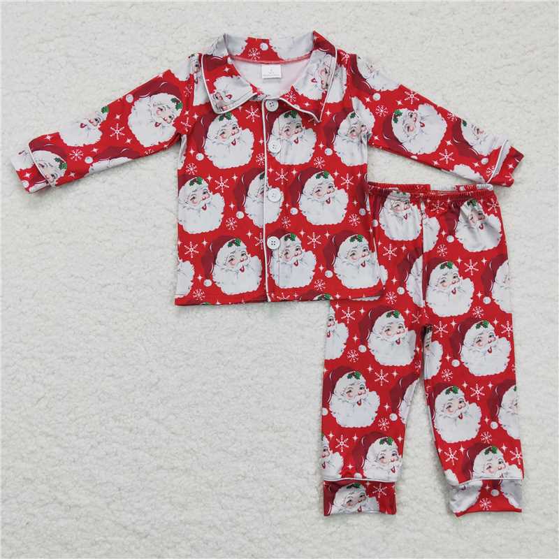 RTS NO MOQ  6 C8-40 6 C7-24  Boys Girls Red Christmas Button Long Sleeve Pajama Set