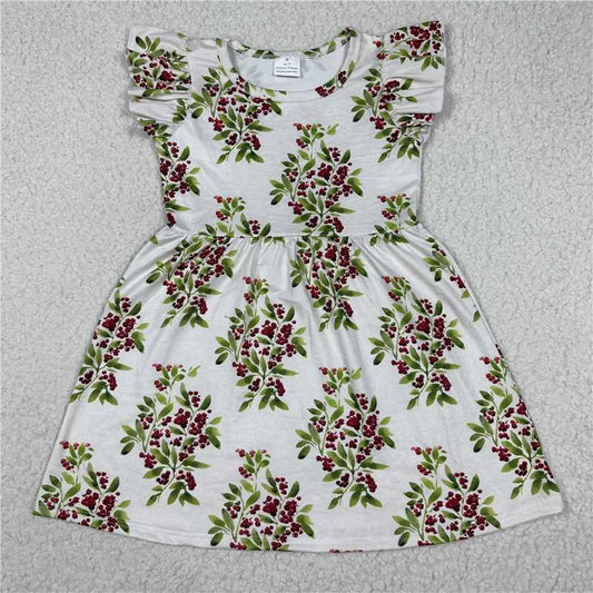 Green leaf fruit white flying sleeve dress 绿叶果子白色飞袖裙