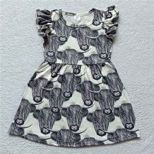 Gray cowhide flying sleeve dress 灰色毛牛飞袖裙