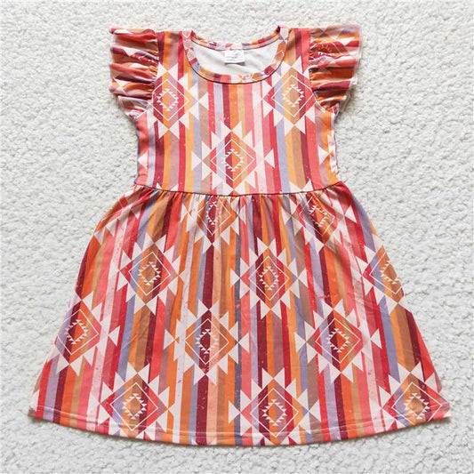 Color striped checkered flying sleeve dress 彩色条纹方格飞袖裙