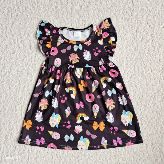 Ice cream rainbow black flying sleeve dress 冰淇淋彩虹黑色飞袖裙