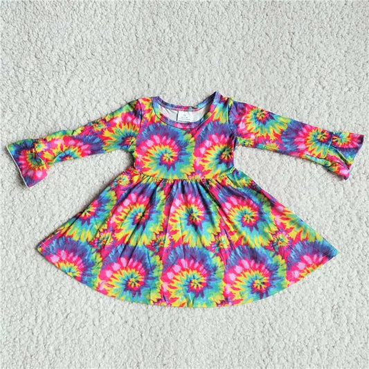 RTS NO MOQ SALES G3-8-7*;- Colorful circle tie-dye long-sleeved dress