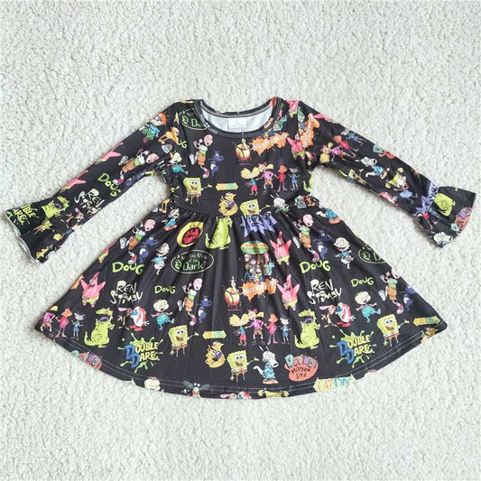 RTS NO MOQ SALES G3-8-7*.'. SpongeBob Monster Black Long Sleeve Dress