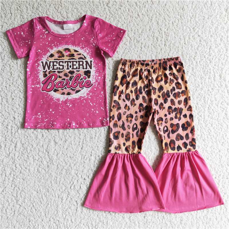 RTS NO MOQ Baby Girl Cartoon Barbie Short Sleeve Top Pants Set