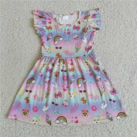 Bow Ice Cream Rainbow Lilac Flying Sleeve Dress 蝴蝶结冰淇淋彩虹淡紫飞袖裙