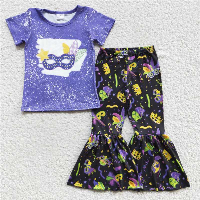 RTS NO MOQ Baby Girls and Boys Masked Party Short Sleeve Long Pants Set